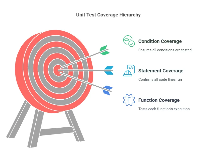 Diagram explaining unit test coverage as the share of code executed by tests.