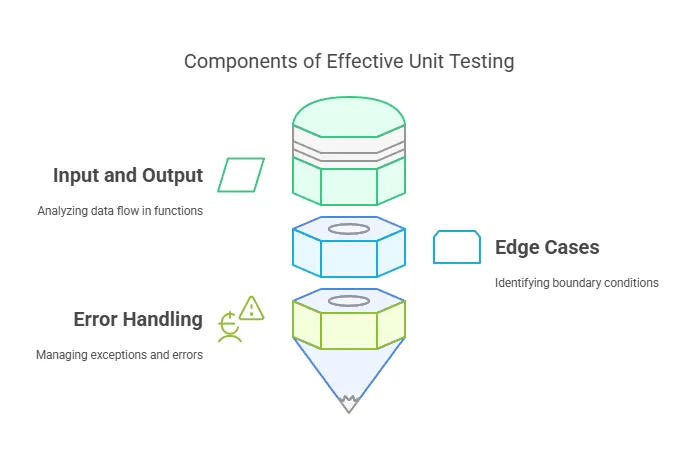 Diagram of the components of effective unit testing.