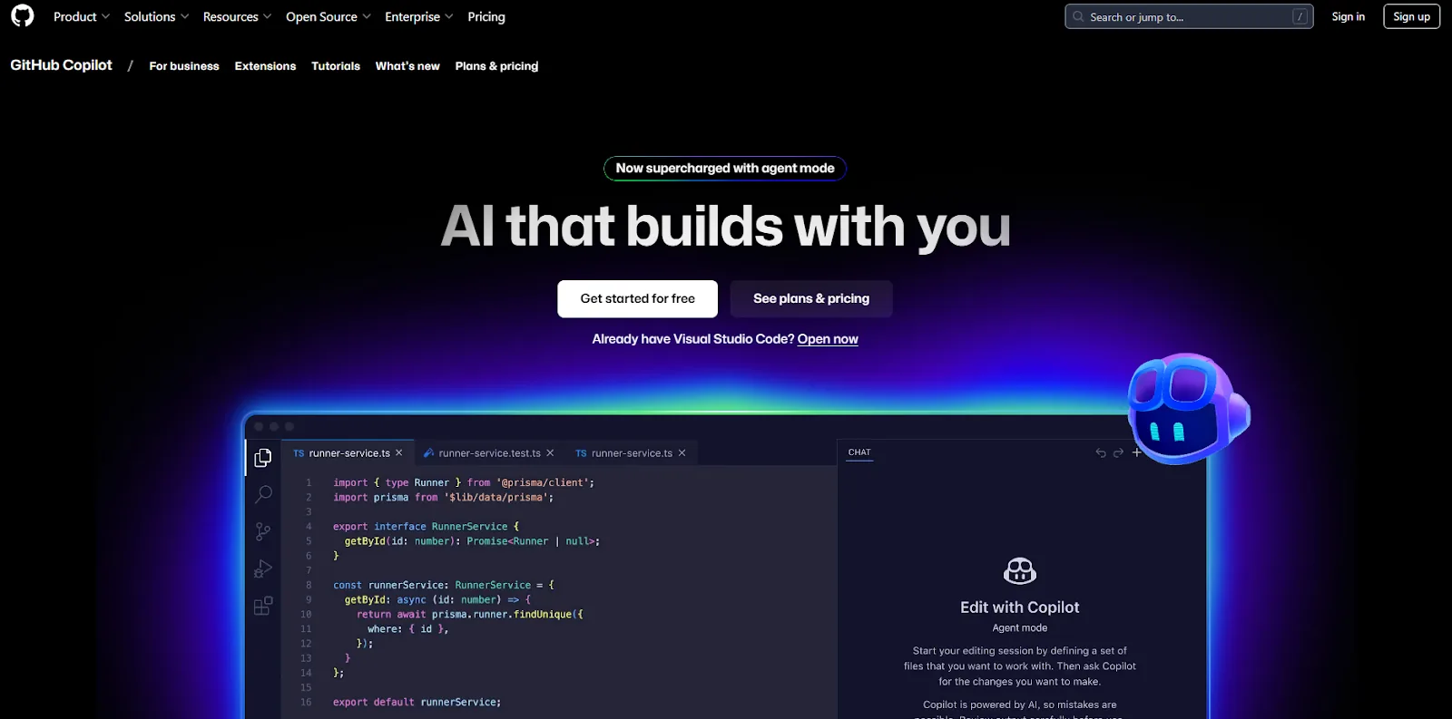 GitHub Copilot interface in the vibe coding tools comparison.