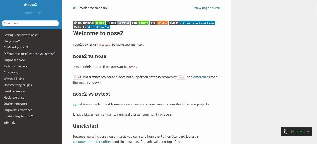 nose2 documentation describing its extension of unittest and relationship to nose.