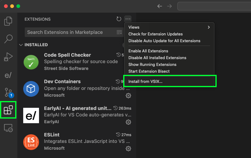 Install from VSIX in VSCode